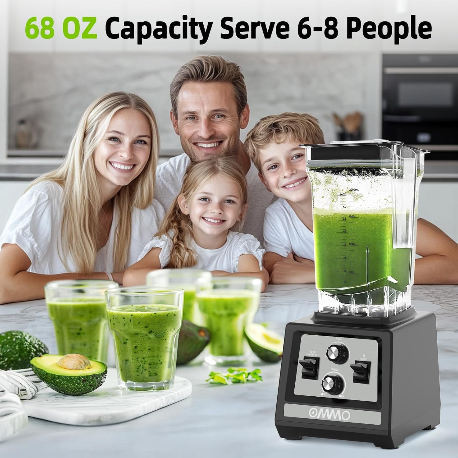 Blender for Smoothies: 1800W Peak Blenders for Kitchen, 68oz BPA-Free Pitcher, Timer & Speed Control, 6 Stainless Steel Blades, Dishwasher Safe Blender for Ice Crush/Smoothies/Frozen Drinks/Grey