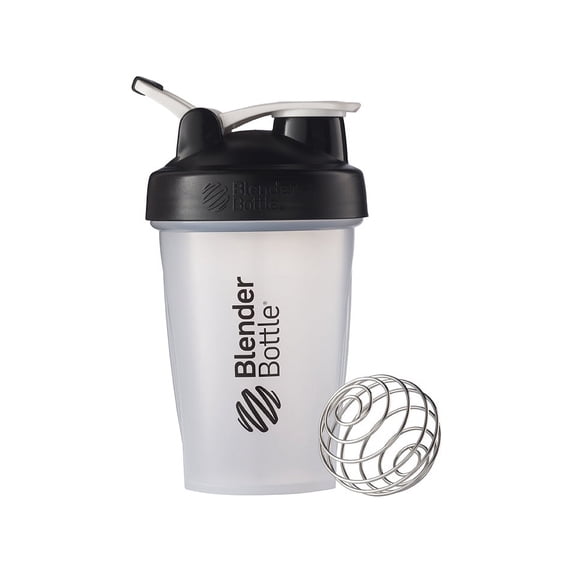 BlenderBottle Classic 20 oz Black and Clear Shaker Cup with Flip-Top and Wide Mouth Lid