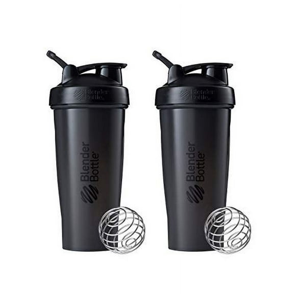 BlenderBottle Classic Shaker Bottle Perfect for Protein Shakes and Pre Workout, 28-Ounce (2 Pack), All Black