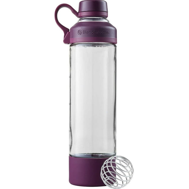 BlenderBottle Mantra 20 oz Glass Shaker Bottle Purple Plum with Twist Lid