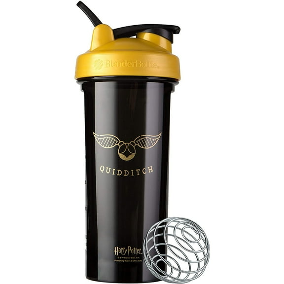 BlenderBottle Pro Series 28 oz Tritan Yellow Gold Harry Potter (Quidditch) Shaker Cup with Wide Mouth and Flip-Top Lid