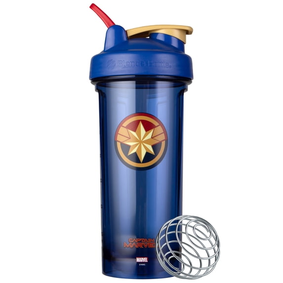 BlenderBottle Pro Series Shaker Cup, 28oz, Blue - Captain Marvel Logo