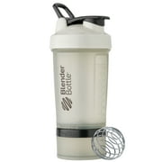 BlenderBottle ProStak Shaker Bottle with Storage Compartment, 22 oz, Leakproof Lid, Wire Whisk Ball, BPA-Free, Cream/Black