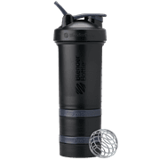 BlenderBottle ProStak Shaker Bottle with Storage Compartment, 22 oz, Leakproof Lid, Wire Whisk Ball, BPA-Free, Black Nightshade