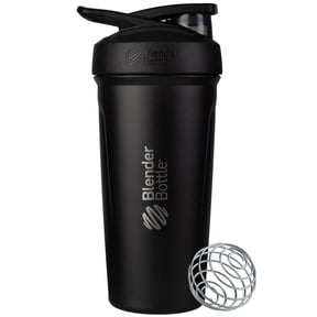 BlenderBottle Strada Stainless Steel Shaker Bottle, 24 oz, Insulated, Leakproof Flip Cap, Whisk Ball, BPA-Free, Black
