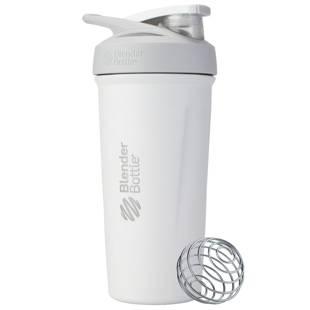BlenderBottle Strada Stainless Steel Shaker Bottle, 24 oz, Insulated, Leakproof Flip Cap, Whisk Ball, BPA-Free, White