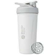 BlenderBottle Strada Stainless Steel Shaker Bottle, 24 oz, Insulated, Leakproof Flip Cap, Whisk Ball, BPA-Free, White