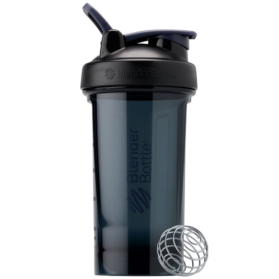 BlenderBottle Strada Shaker Bottle, 24 oz, Tritan Plastic, Leakproof Flip Cap, Wire Whisk Ball, BPA-Free, Black (Nightshade)