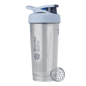 BlenderBottle Strada Shaker Bottle, 28 oz, Tritan Plastic, Leakproof Flip Cap, Wire Whisk Ball, BPA-Free, Clear/Blue