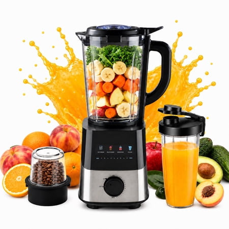 Behome Blender with Grinder, Stepless Speed & 4 Functions, 600W Blender for Smoothies with 50 Oz Glass Jar, Self-Cleaning Blenders for Kitchen, Black