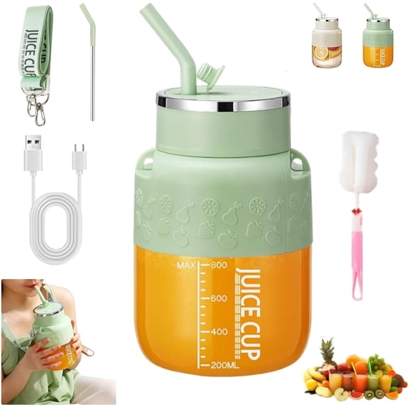 Blendgo 800, 2025 Upgrade Blendgo 800 Portable Blender, with Straw and Crossbody Strap, Cordless Portable Blender, Double-Click Quick Launch, for Smoothies Bottle,Juices and Shakes (Green)