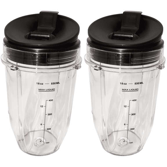 Blendin 2 Pack Small 18 Ounce Cup with Sip N Seal Flip Lids, Compatible with Nutri Ninja Auto-iQ 1000w Series and Duo Blenders