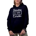 thumbnail image 1 of Blending Is My Cardio, Exercise Humor, Beauty Themed Merch Gift for Makeup Artist or Lovers, Cosmetologists & Beauticians, Navy Blue Hooded Sweatshirt or Hoodie, Large, 1 of 5
