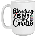 thumbnail image 1 of Blending Is My Cardio with Eyeshadow Palette, Lips & Red Lipstick Design - Beauty Themed Merch for Makeup Artist or Cosmetologist, Gift for Makeup Lovers & Beauticians, White Mug 15oz, 1 of 1