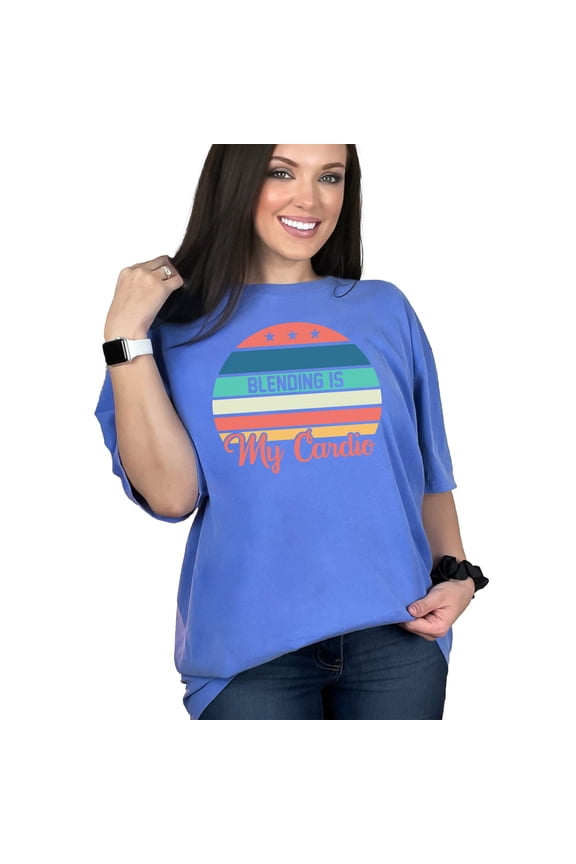 Blending Is My Cardio Retro Style, Flo Blue Comfort Colors T-Shirt, Small