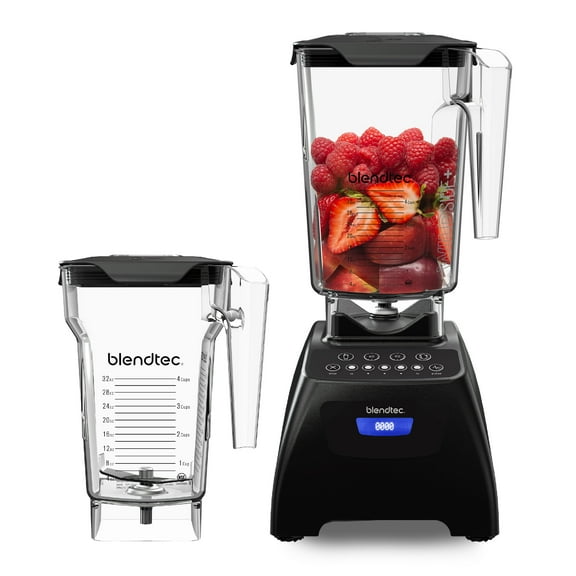 blendtec classic 575 blender - wildside+ jar (90oz) and fourside jar (75 oz) bundle - professional-grade power - self-cleaning - 4 pre-programmed cycles - 5-speeds - black