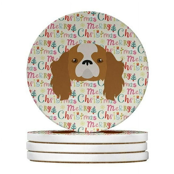 Blenheim Cavalier King Charles Spaniel Merry Christmas Large Sandstone Coasters Pack of 4 4 in x 4 in