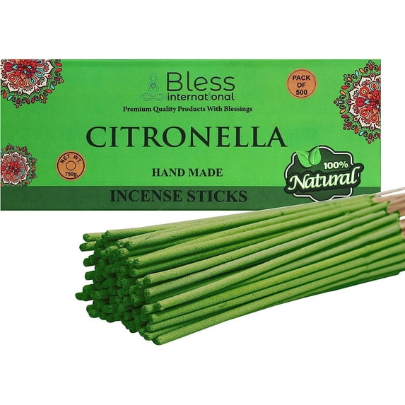Bless-Citronella-Incense-Sticks 100%-Natural-Handmade-Hand-Dipped-Incense-Sticks Organic-Chemicals-Free For-Purification-The-Best-Woods-Scent (500 Sticks (750GM))