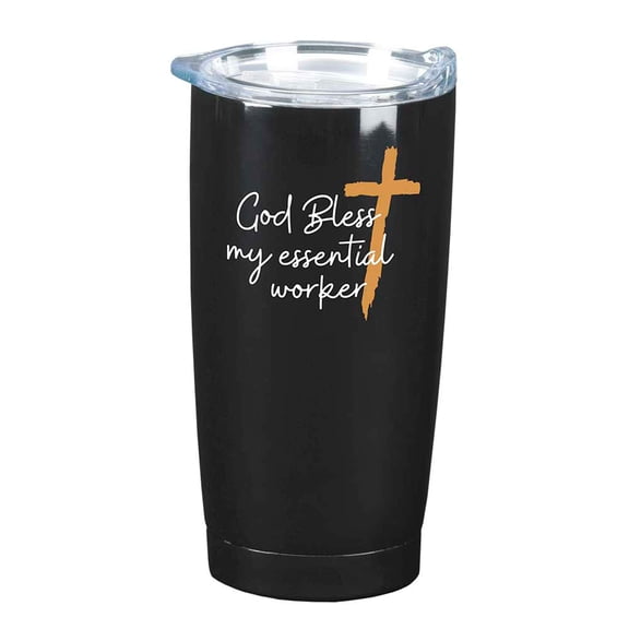 Bless Essential Worker Black Cross 20 ounce Stainless Steel Travel Tumbler Mug