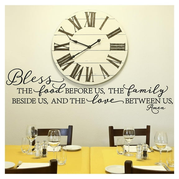 Bless the Food Before Us, the Family Beside Us, and the Love Between Us, Amen Vinyl Lettering Wall Decal Kitchen Dining Quote Decals - Size: 16"H x 58"L - Color:  Black
