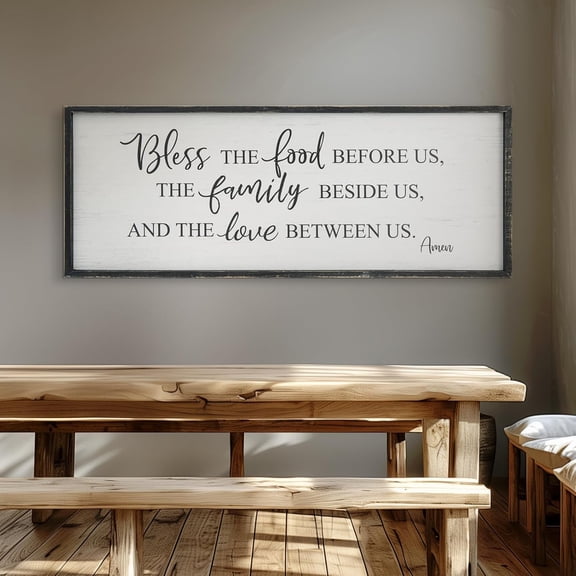 Bless The Food Before Us Home Decor Wall Sign For Family Kitchen Farmhouse Dining Room Vintage Rustic Retro Boho Wood House Wall Art Decoration For Living Room Bedroom 40 x 15 Inch brown