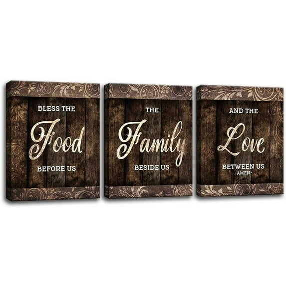 Bless the Food Before Us Kitchen Wall Art Sign Rustic Farmhouse Dinning Room Wall Decoration Home Living Room for Bedroom Wall Decor Artwork (Brown-Food, 12 X 15 X 3)
