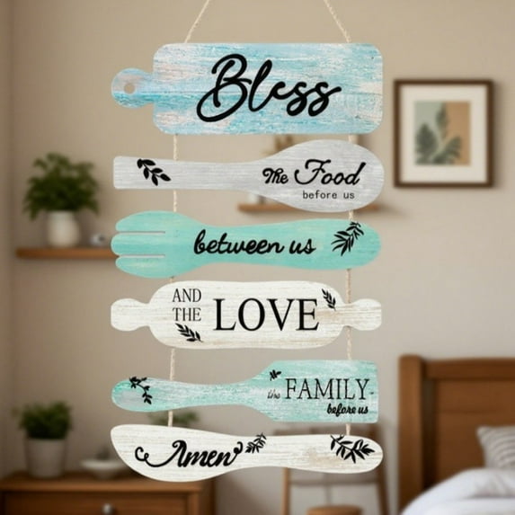 Bless The Food Before Us Sign Farmhouse Kitchen Wall Decor Dining Room Decorations Collage Wall Rustic Hanging Wood Art Signs Housewarming Gifts for Kitchen Living Home