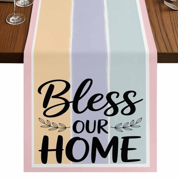 Bless Our Home 36 Inch Table Runner, Wheat Color Black Stripes Aesthetic Farmhouse Dresser Scarf Cotton & Linen Tablerunner for Dining/Kitchen Island/Holiday Party Décor Small 13" x 36"