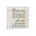 thumbnail image 1 of Bless Home & All Enter Ecru Linen Stripe 5 x 5 Wood Tabletop Sign Plaque, 1 of 4