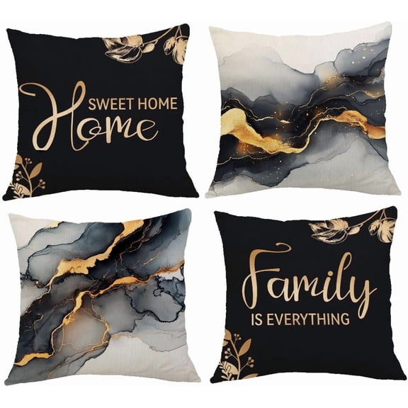 Bless Home Black Gold Marble Throw Pillow Covers, 18X18 inch Set of 4 Square Modern Outdoor Pillow Cases Decorative Cushion Covers, for Home Couch Sofa Car Decor