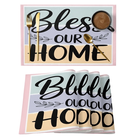 Bless Our Home Cotton Linen Placemats Set of 1, Leaf Color Block Stripe Washable Table Place Mats Heat Insulating Placemat for Dining Room Kitchen Daily Use 13 x 19 Inch