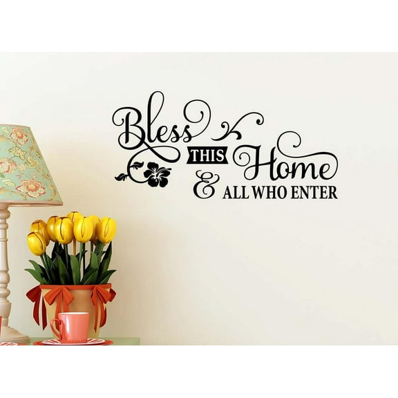 Bless This Home and All who Enter 23 x 11 Vinyl Wall Quote Decal Sticker Welcome Home Art House Decor Cooking Kitchen Inspirational Decorative Lettering