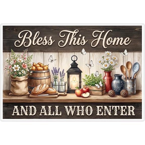Bless This Home And All Who Enter Canvas Wall Art Farmhouse Kitchen Decor Rustic Floral Bread Poster Prints Inspirational Quotes Artwork Dining Room Living Room