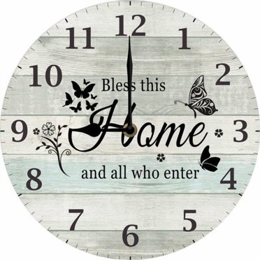 Bless This Home and All Who Enter Christian Wall Clock Religious Family Clock Christian Gifts For Women Religious Gifts For Her Bible Verse Decor 10 Inch Silent Non-Ticking Battery Operated