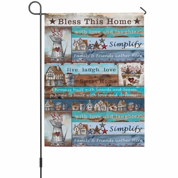 Bless This Home Garden Flags For Outdoor, Farmhouse American Country Wood Grain Small Double Side Yard Flags Weather Proof Garden Decor for Lawn Outside Holiday 12 x 18 Inches