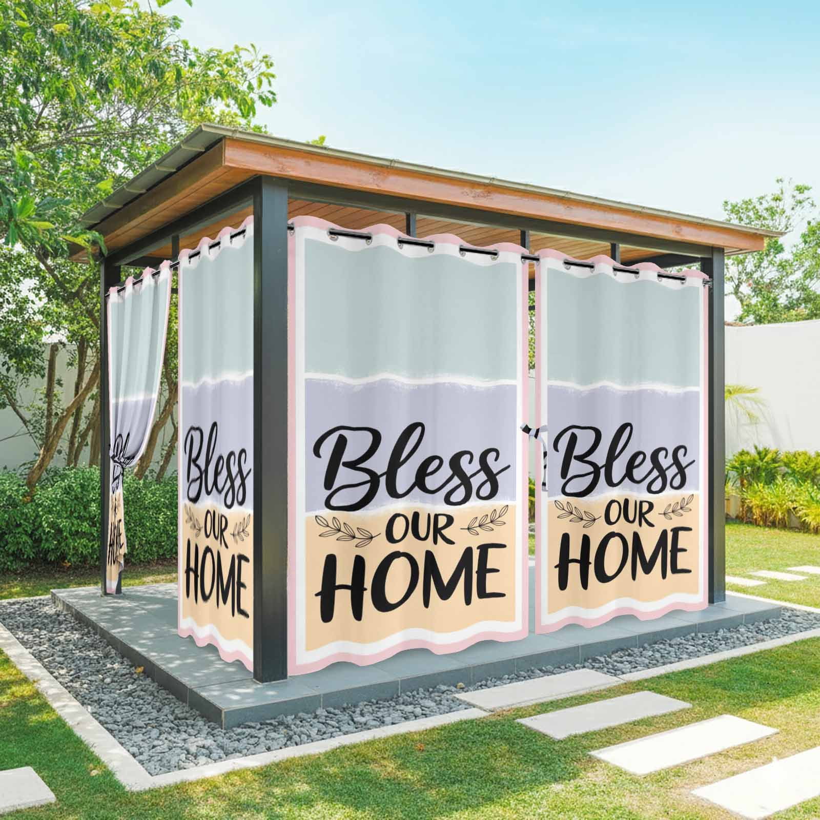Bless Our Home Outdoor Curtains for Patio, Leaf Color Block Stripe ...