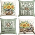 thumbnail image 1 of Bless Our Home Sunflower Eucalyptus Leaves Throw Pillow Covers, 18 x 18 Inch Seasonal Spring Summer Truck Home Sweet Home Cushion Case Decorations Set of, 1 of 6