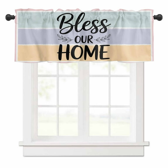 Bless Our Home Valances for Windows Leaf Color Block Stripe Rod Pocket Curtain Valance Window Treatment Short Curtains for Kitchen Living Room, 42"x12"