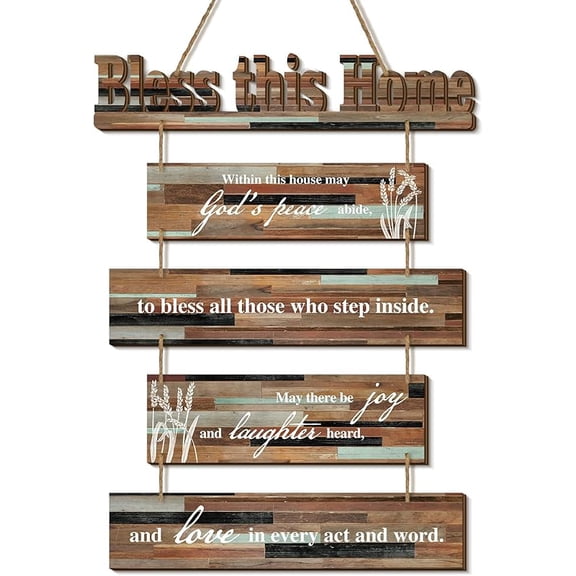 Bless This Home Wall Decor Religious House Warming Gift Farmhouse Wooden God Bless Sign Wood Rustic Blessing Plaque for Bedroom Living Room Kitchen Wall Art (Wood Color)