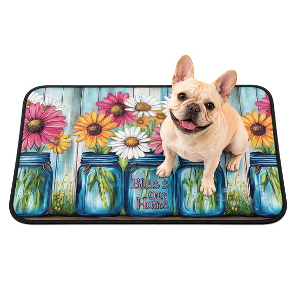 Bless Our Home Washable Pee Pads for Dogs, Red Yellow Flowers Flowers Wood Grain Reusable Puppy Pads Waterproof Pet Mat, Absorbent Dog Pee Pads for Crate Pet Training Whelping Playpen Mats 24"x18"