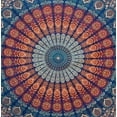thumbnail image 1 of Bless International Indian hippie Bohemian Psychedelic Golden Blue Peacock Mandala Wall hanging Bedding Tapestry (Golden Blue, Queen (84x90Inches)(215x230Cms)), 1 of 4