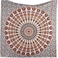 thumbnail image 1 of Bless International Indian hippie Bohemian Psychedelic Golden Blue Peacock Mandala Wall hanging Bedding Tapestry (Orange Brown, Queen (84x90Inches)(215x230Cms)), 1 of 4