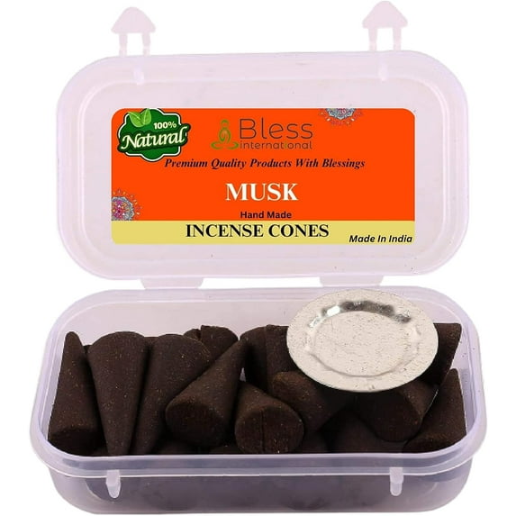 Bless International Musk 100%-Natural-Incense-Cones Handmade-Hand-Dipped Organic-Chemicals-Free for-Purification-Relaxation-Positivity-Yoga-Meditation The-Best-scents (20 Count )