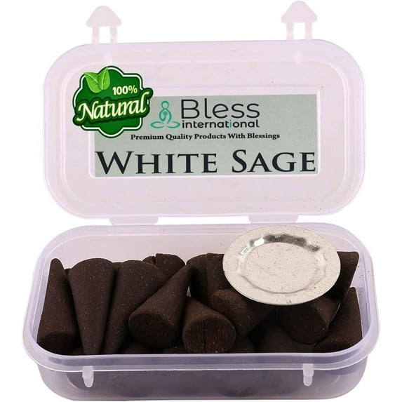 Bless-International White Sage 100%-Natural-Incense-Cones Handmade-Hand-Dipped Organic-Chemicals-Free for-Purification-Relaxation-Positivity-Yoga-Meditation The-Best-scents (10 Count )