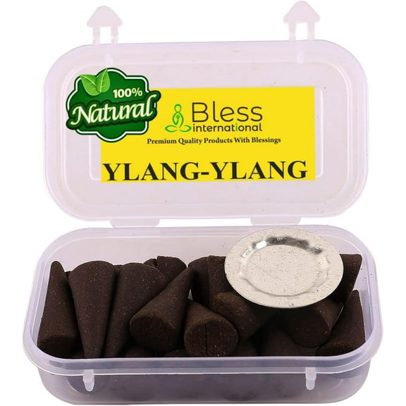 Bless International YLANG-YLANG 100%-Natural-Incense-Cones Handmade-Hand-Dipped Organic-Chemicals-Free for-Purification-Relaxation-Positivity-Yoga-Meditation The-Best-scents (120 Count )