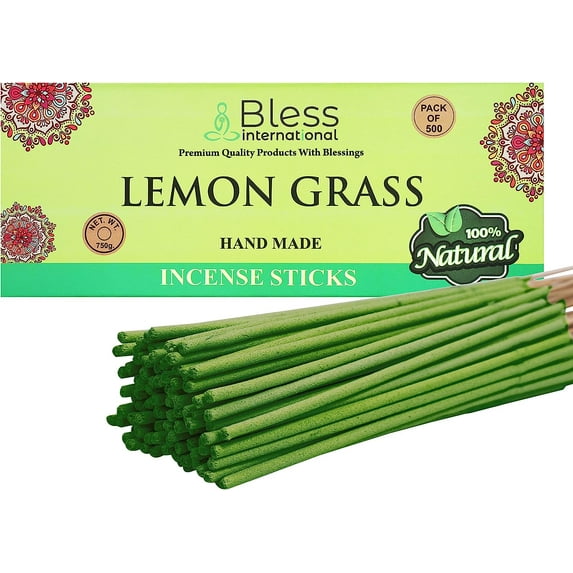 Bless-Lemon-Grass-Incense-Sticks 100%-Natural-Handmade-Hand-Dipped Organic-Chemicals-Free For-Purification-The-Best-Woods-Scent (500 Sticks (750GM))