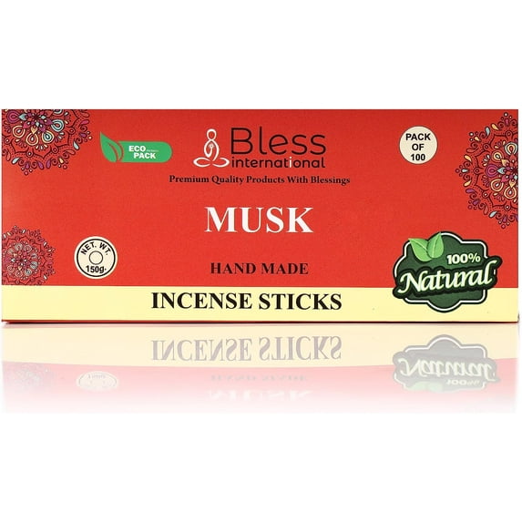 Bless-MUSK-Incense-Sticks 100%-Natural-Handmade-Hand-Dipped-Incense-Sticks Organic-Chemicals-Free For-Purification-The-Best-Woods-Scent (100 Sticks(150GM))