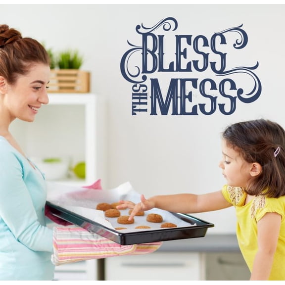 Bless This Mess Wall Sticker - Vinyl Wall Art - Kitchen Wall Stickers - Quote Decals for Wall - Inspirational Vinyl Decals - Matte Vinyl Wall Decal Sayings for Home Decor, 23x16-Inch, DeepBlue