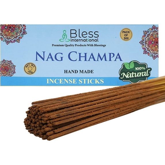 Bless-Nag-Champa-Incense-Sticks 100%-Natural-Handmade-Hand-Dipped-Incense-Sticks Organic-Chemicals-Free For-Purification-The-Best-Woods-Scent (500 Sticks (750GM))