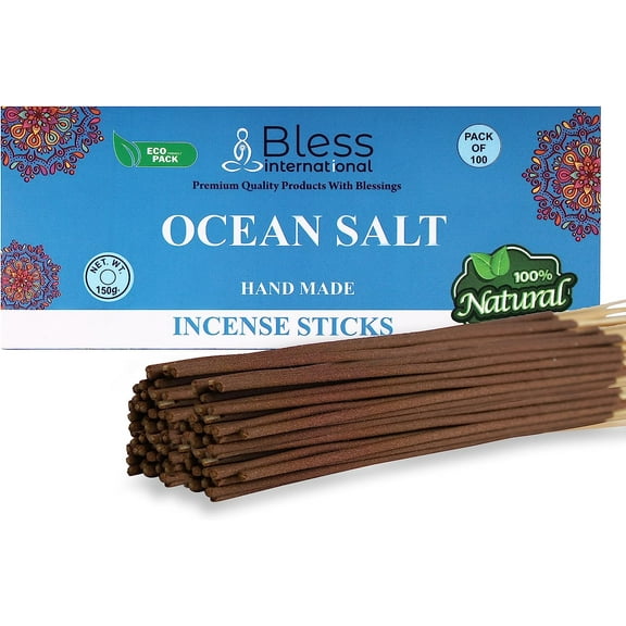Bless-OCEAN-SALT-Incense-Sticks 100%-Natural-Handmade-Hand-Dipped-Incense-Sticks Organic-Chemicals-Free For-Purification-The-Best-Woods-Scent (100 Sticks(150GM))